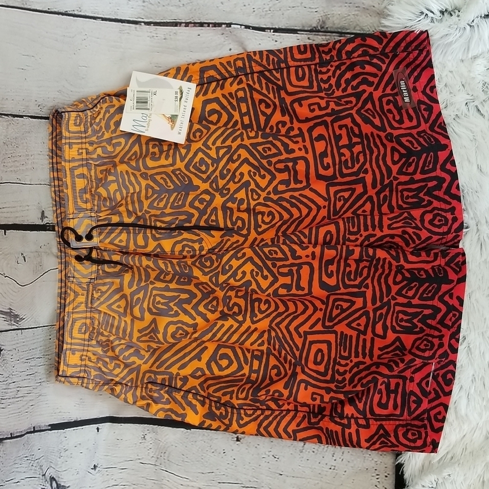 Men's Orange and Red‎ Swim Trunks